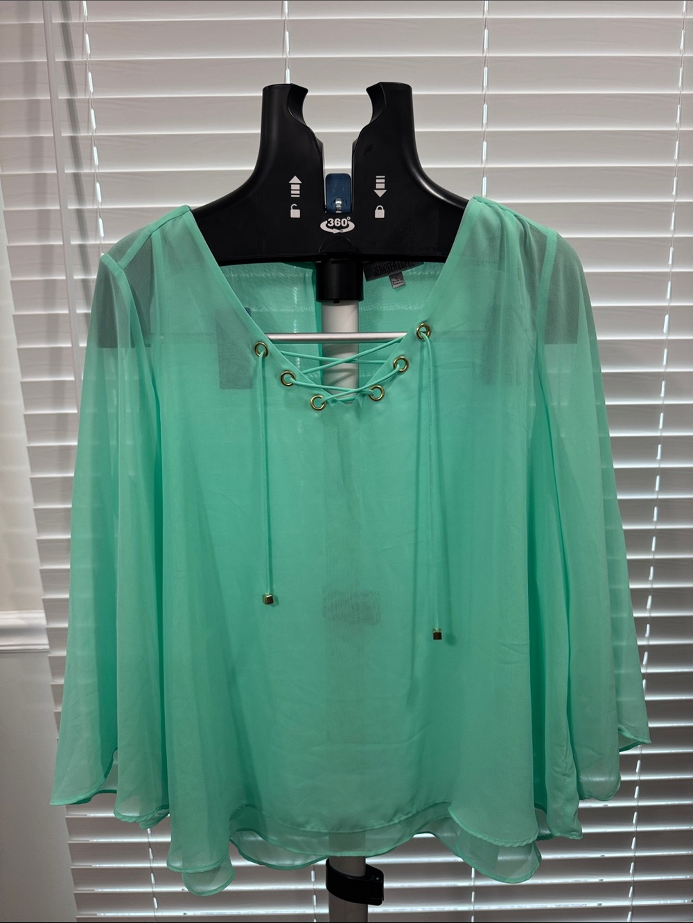 Jennifer Lopez Mint Sheer Striped Blouse